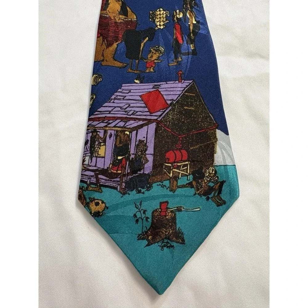 Hallmark Moonshine Cabin Novelty Tie Folk‎ Art Americana Camping Scene 64